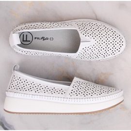 Pantofi slip-on Filippo DP4555 alb din piele ajurata 4