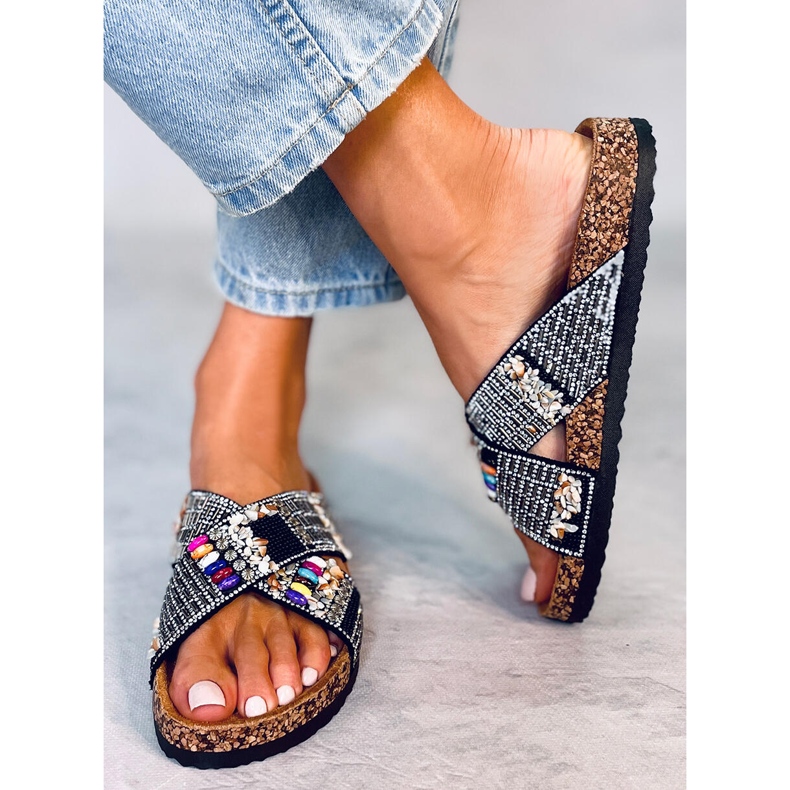 BM Tobogane din plută cu margele negre Rezai negru 1