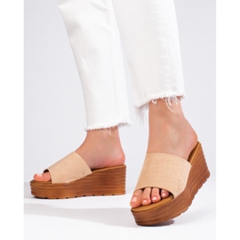 Papuci bej Shelovet din piele intoarsa pentru dama 2