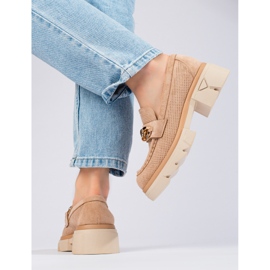 Mocasini din piele intoarsa cu lant Shelovet bej 2