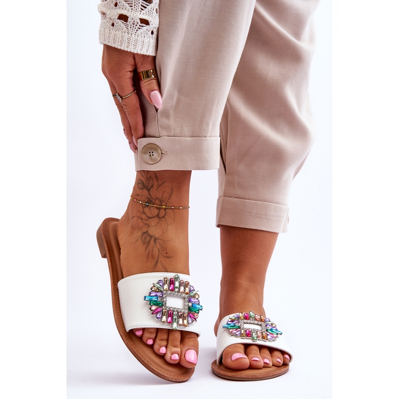 PE1 Sandale de damă la modă cu decor Halsey alb 1