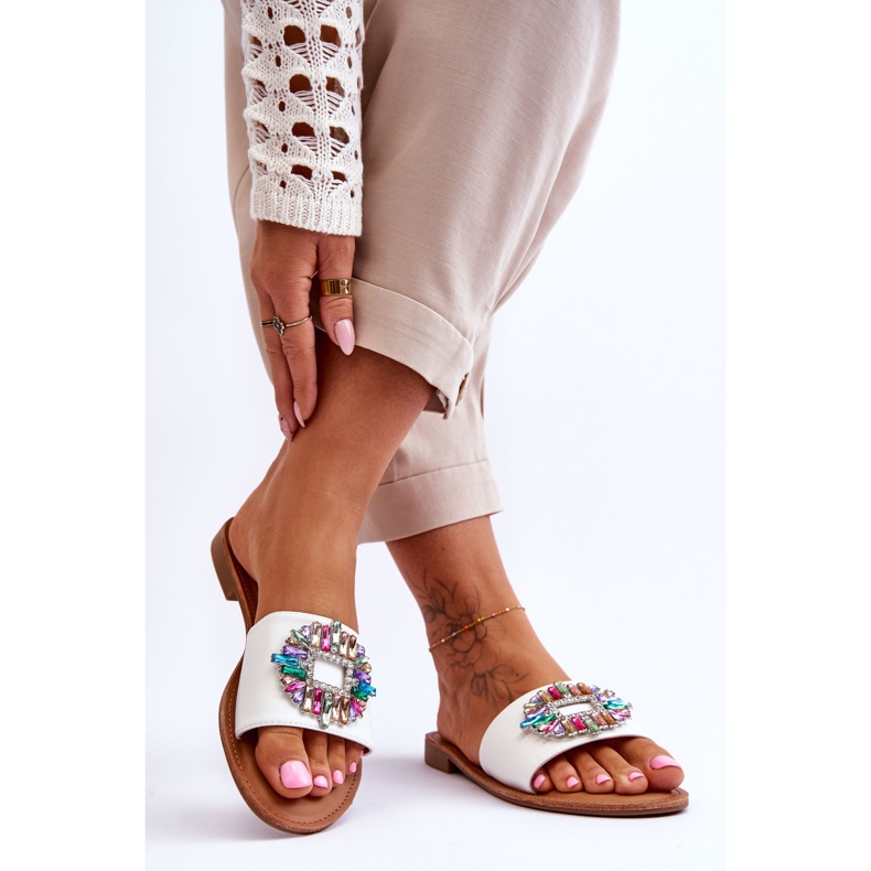 PE1 Sandale de damă la modă cu decor Halsey alb 2