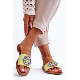 Papuci de damă la modă, cu decor verde Halsey 2