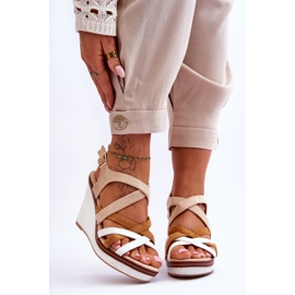 Sandale cu pană cu dungi bej Ellen 1