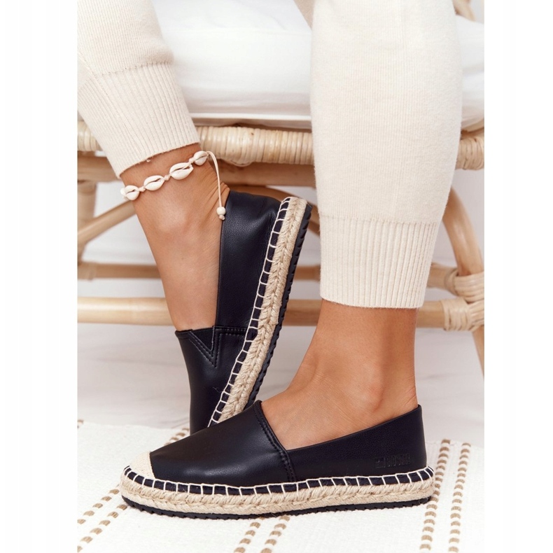 Espadrile din piele pe talpă împletită Big Star HH274505 Negru 4