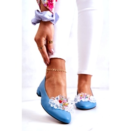 Alberto Violli Ballerine din piele pentru femei cu albastru decorat 1