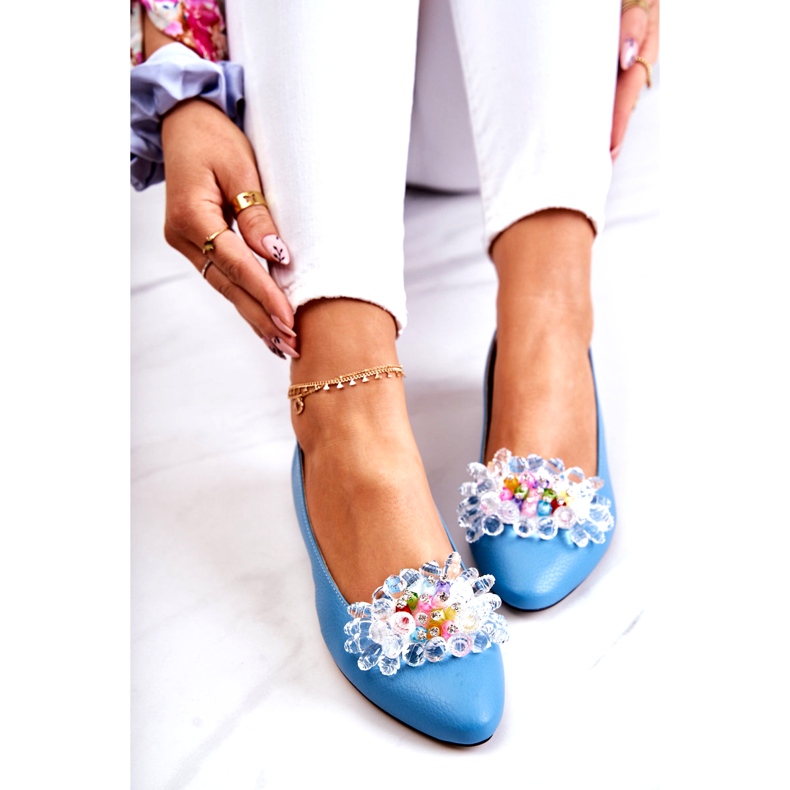 Alberto Violli Ballerine din piele pentru femei cu albastru decorat 5