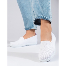 Tenisi slip-on dama din material textil Shelovet alb 1