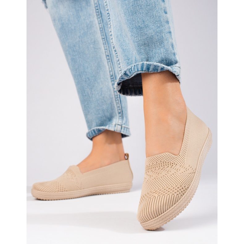 Tenisi slip-on dama din material textil Shelovet bej 1
