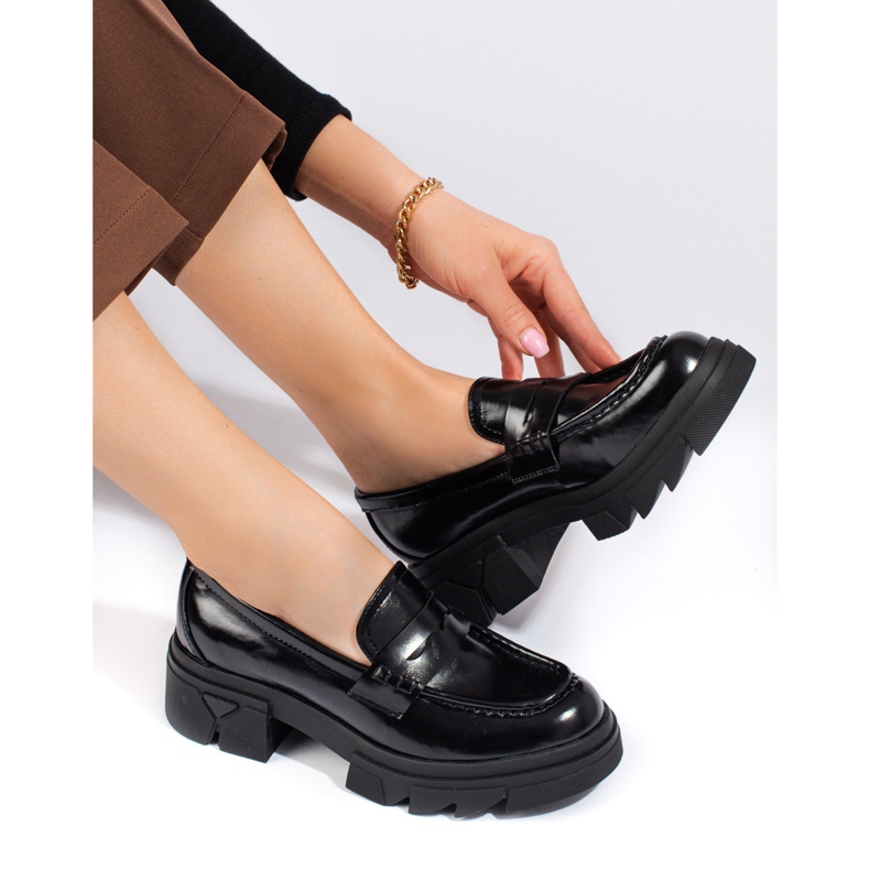 Mocasini negri clasici cu platformă Shelovet negru 2