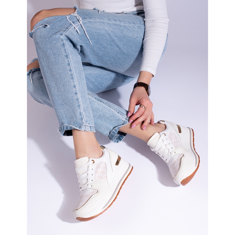 Tenisi de damă Shelovet crem cu pană bej 1