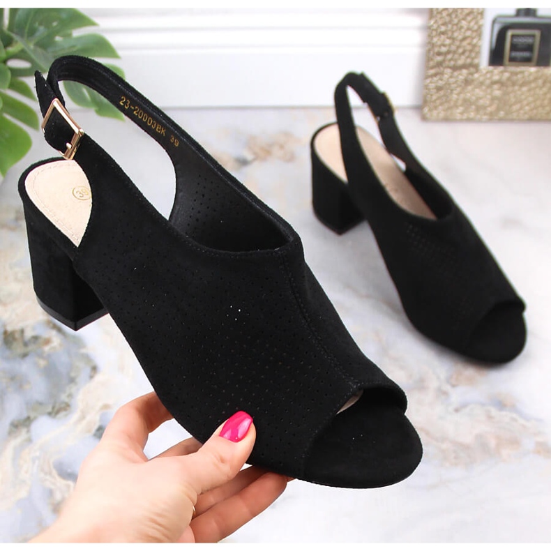 Sandale de damă ajurate din piele intoarsa neagra Potocki LE20003 negru 1