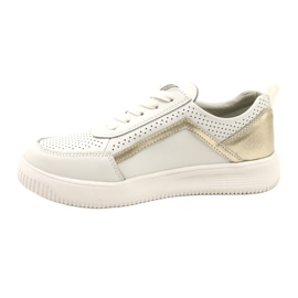 Adidași din piele alb și auriu cu șireturi Evento 23PB08-5389 2