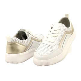 Adidași din piele alb și auriu cu șireturi Evento 23PB08-5389 4
