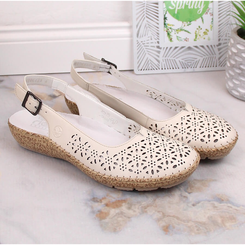 Sandale ajurate confortabile din piele bej Rieker 44861-60 1
