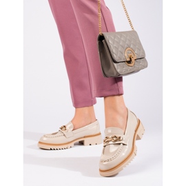 Brogue bej patentat cu o impodobire Shelovet aurie 2