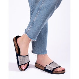 Flip-flops Shelovet din plută, albastru marin, cu zirconi 2