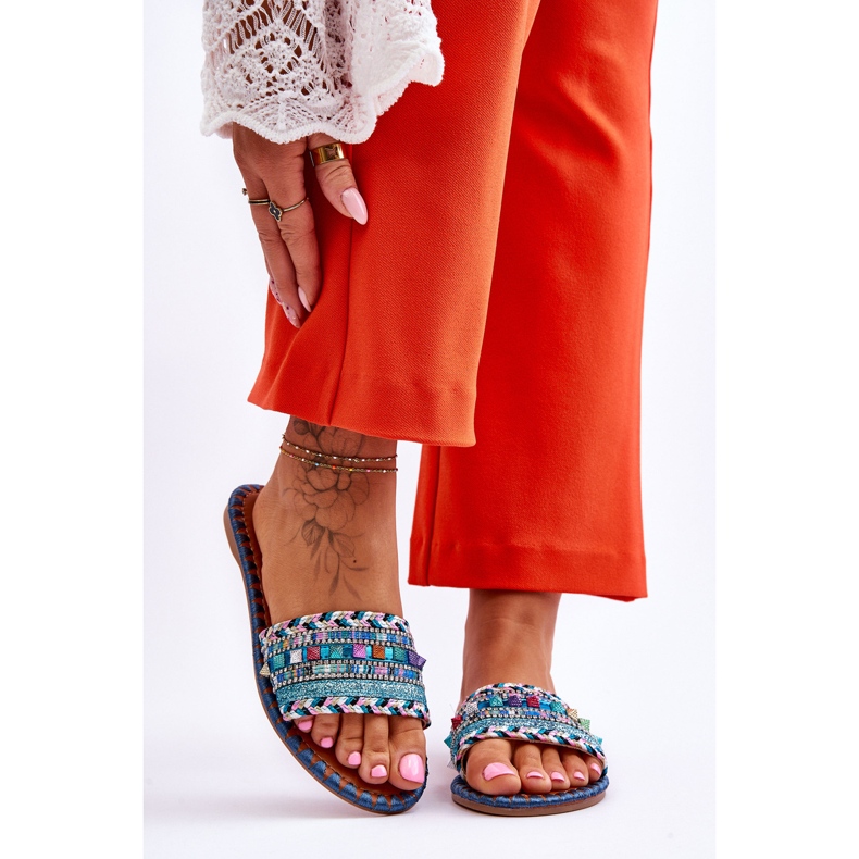 Papuci de damă Bellisa Blue ornamentați albastru 1 Papuci de damă Bellisa Blue ornamentați albastru 1