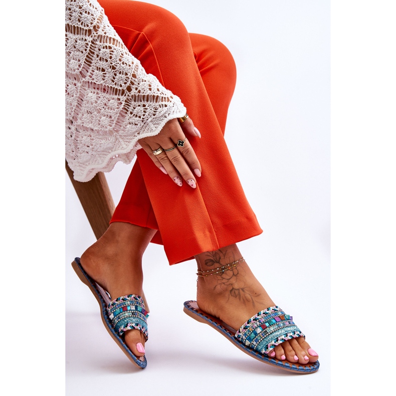 Papuci de damă Bellisa Blue ornamentați albastru 2 Papuci de damă Bellisa Blue ornamentați albastru 2