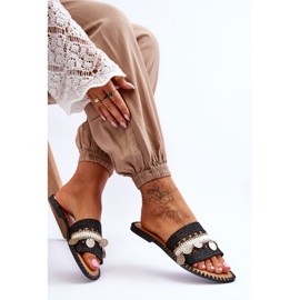 Papuci de damă împodobiți împletit Millano negru 2