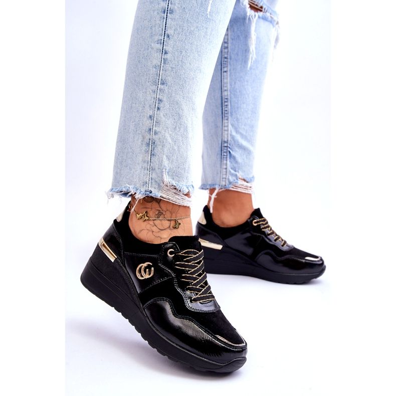 S.Barski Pantofi sport cu pană din piele de damă Negru Rebeca 3