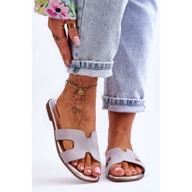 Papuci clasici de piele intoarsa pentru dama, gri Evana 2