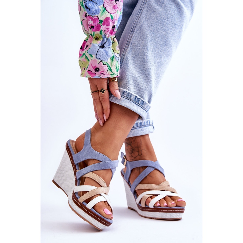 Sandale cu pană cu dungi Albastru Ellen 2