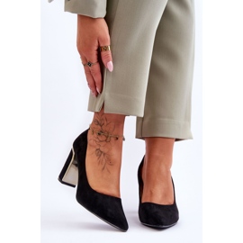 Pompe clasice din piele intoarsa cu toc Elizabeth Neagra negru 1