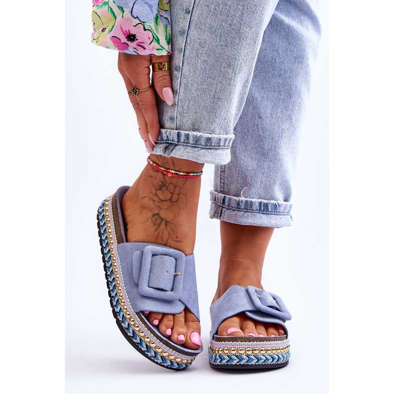 PS1 Papuci de damă albaștri Joyce cu platformă împodobiți albastru 1