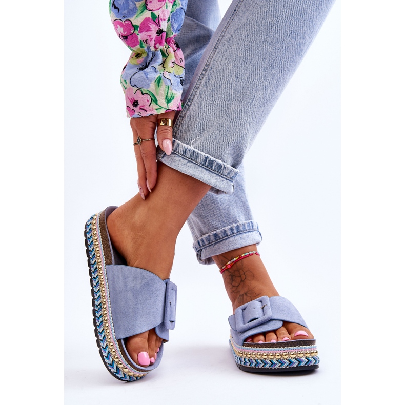 PS1 Papuci de damă albaștri Joyce cu platformă împodobiți albastru 2