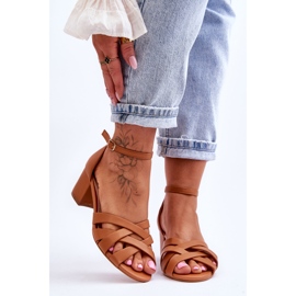 PS1 Sandale confortabile cu toc jos Camel Camelia maro 1