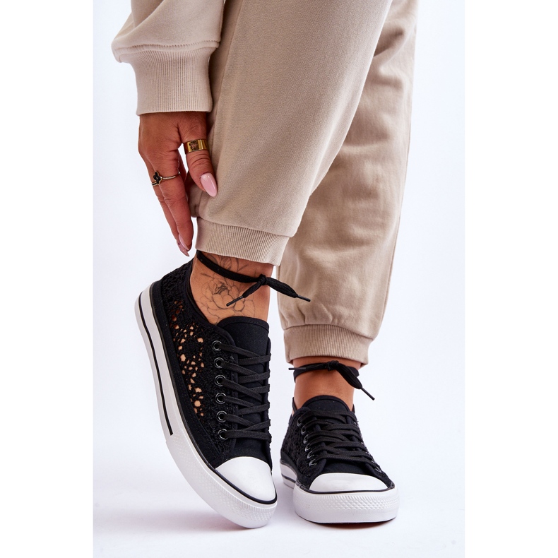 Pantofi de damă din material textil din dantelă Negru Fergo 1