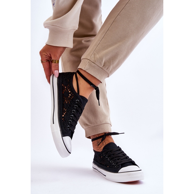 Pantofi de damă din material textil din dantelă Negru Fergo 2