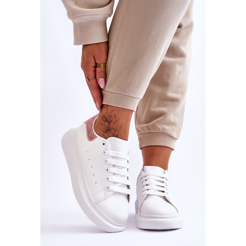 Pantofi Sport dama pe platforma alb-roz sclipitoare Eliso 1