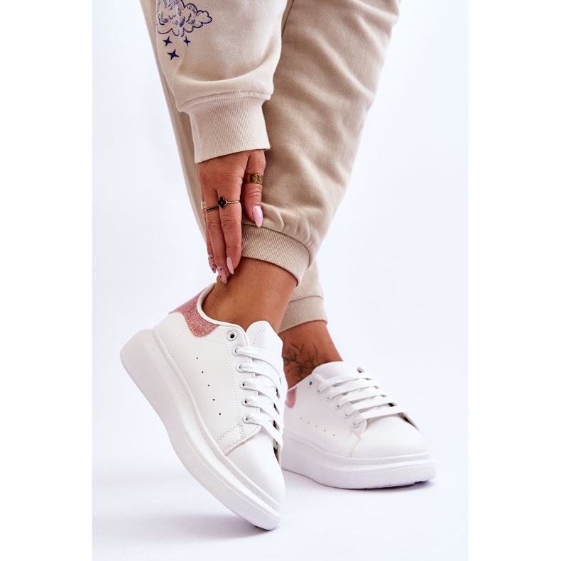 Pantofi Sport dama pe platforma alb-roz sclipitoare Eliso 2
