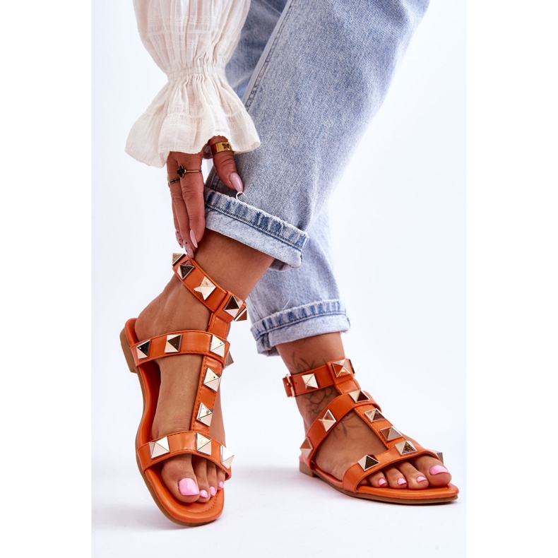 Sandale Damă Piele Cu Știfturi Mari Portocaliu Mishigan portocale 2 Sandale Damă Piele Cu Știfturi Mari Portocaliu Mishigan portocale 2