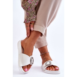 Papuci De Dama Platforma Cu Decorat Beneca Alb 2