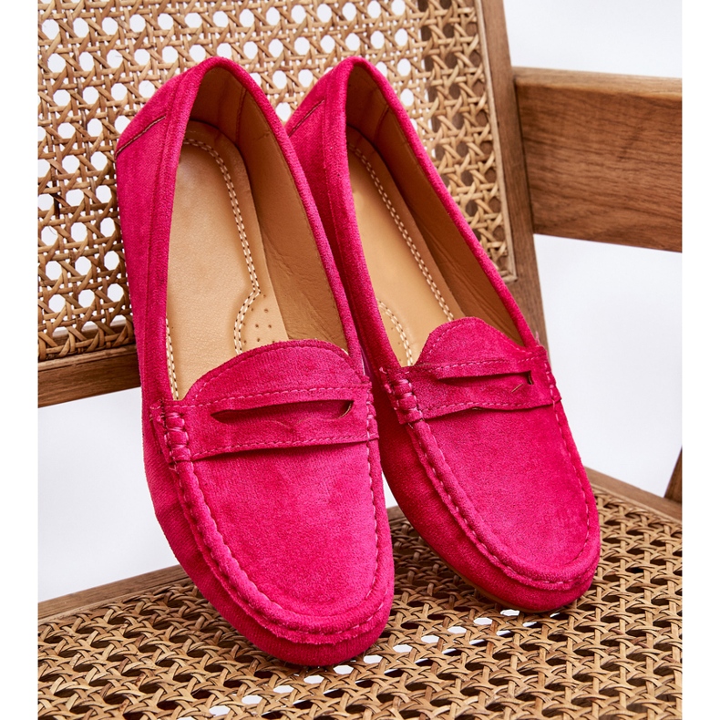 Mocasini clasici din piele intoarsa de dama fuchsia Ivana roz 4