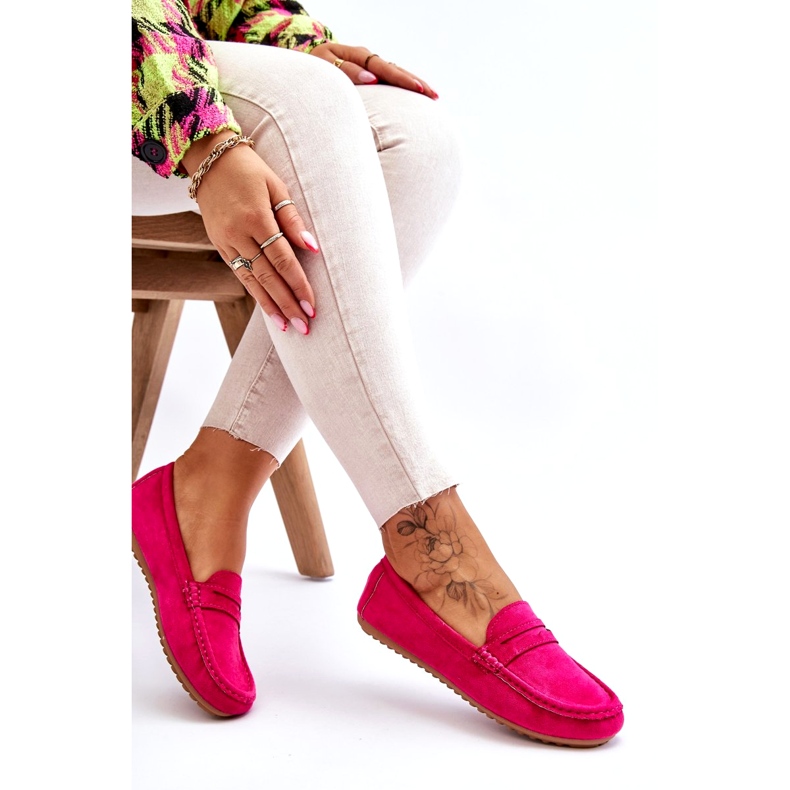 Mocasini clasici din piele intoarsa de dama fuchsia Ivana roz 3