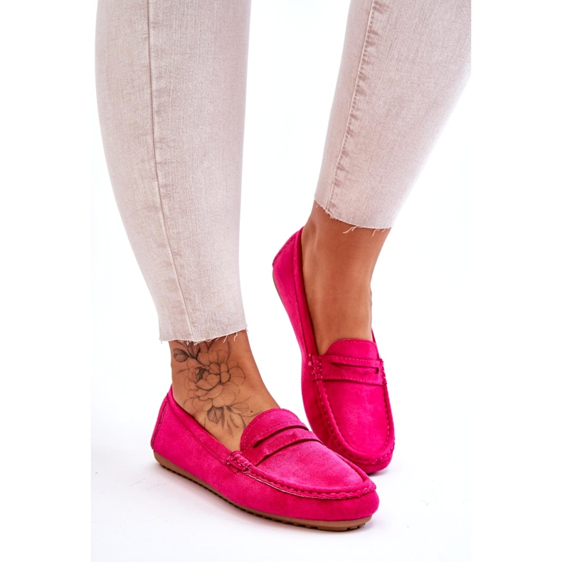 Mocasini clasici din piele intoarsa de dama fuchsia Ivana roz 2