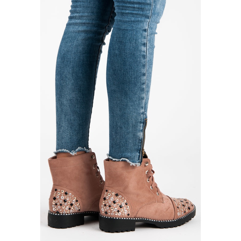 Ideal Shoes Muncitori din piele de căprioară roz 2