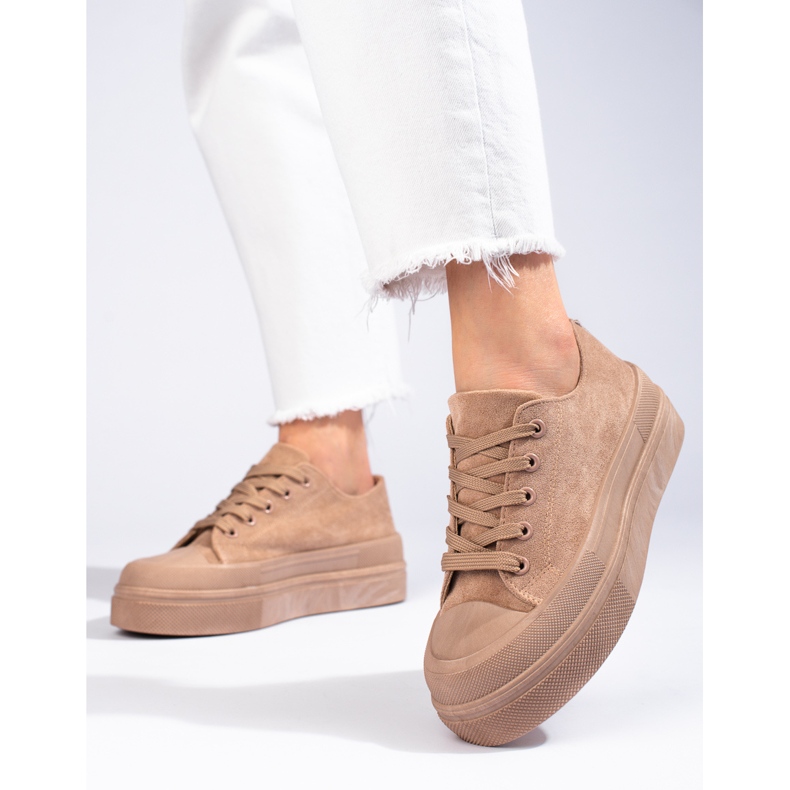 Tenisi din piele intoarsa cu platforma inalta in Shelovet bej 1