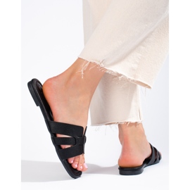 Papuci negri de dama din piele ecologica Shelovet negru 2