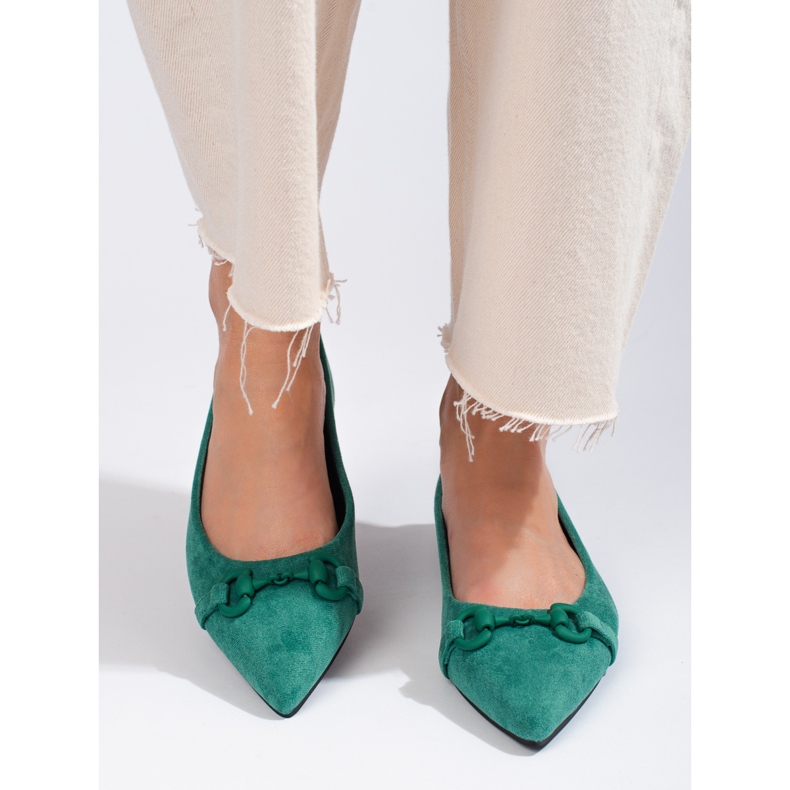 Balerini de damă Shelovet din piele intoarsa verde 1