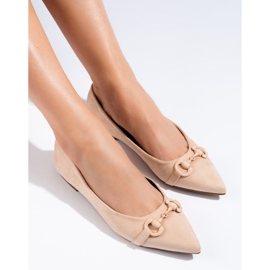 Balerini Shelovet de damă bej din piele intoarsa 1