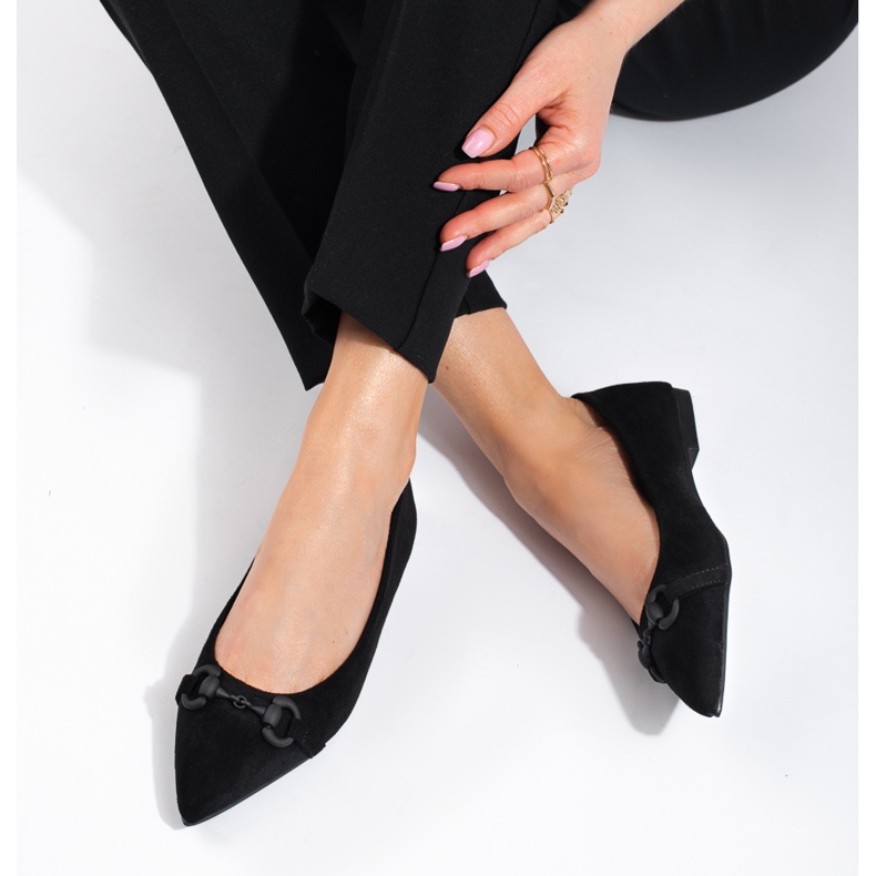 Balerini de damă Shelovet de piele de căprioară neagră negru 2