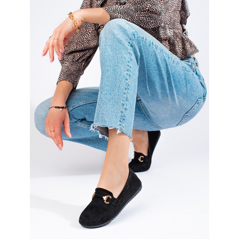 Mocasini de dama de piele intoarsa neagra Shelovet negru 1