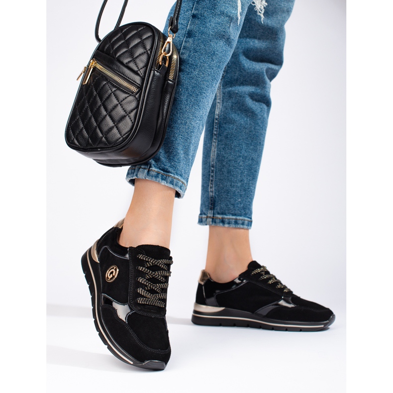 Pantofi sport din piele neagra Shelovet negru 2