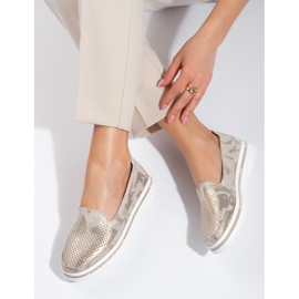 Pantofi ajurati din piele Shelovet aurii de aur 1