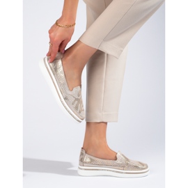 Pantofi ajurati din piele Shelovet aurii de aur 2